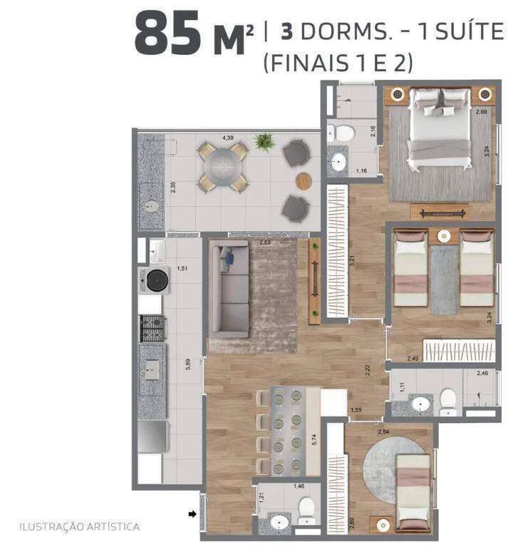 Apartamento, 3 quartos - Foto 1